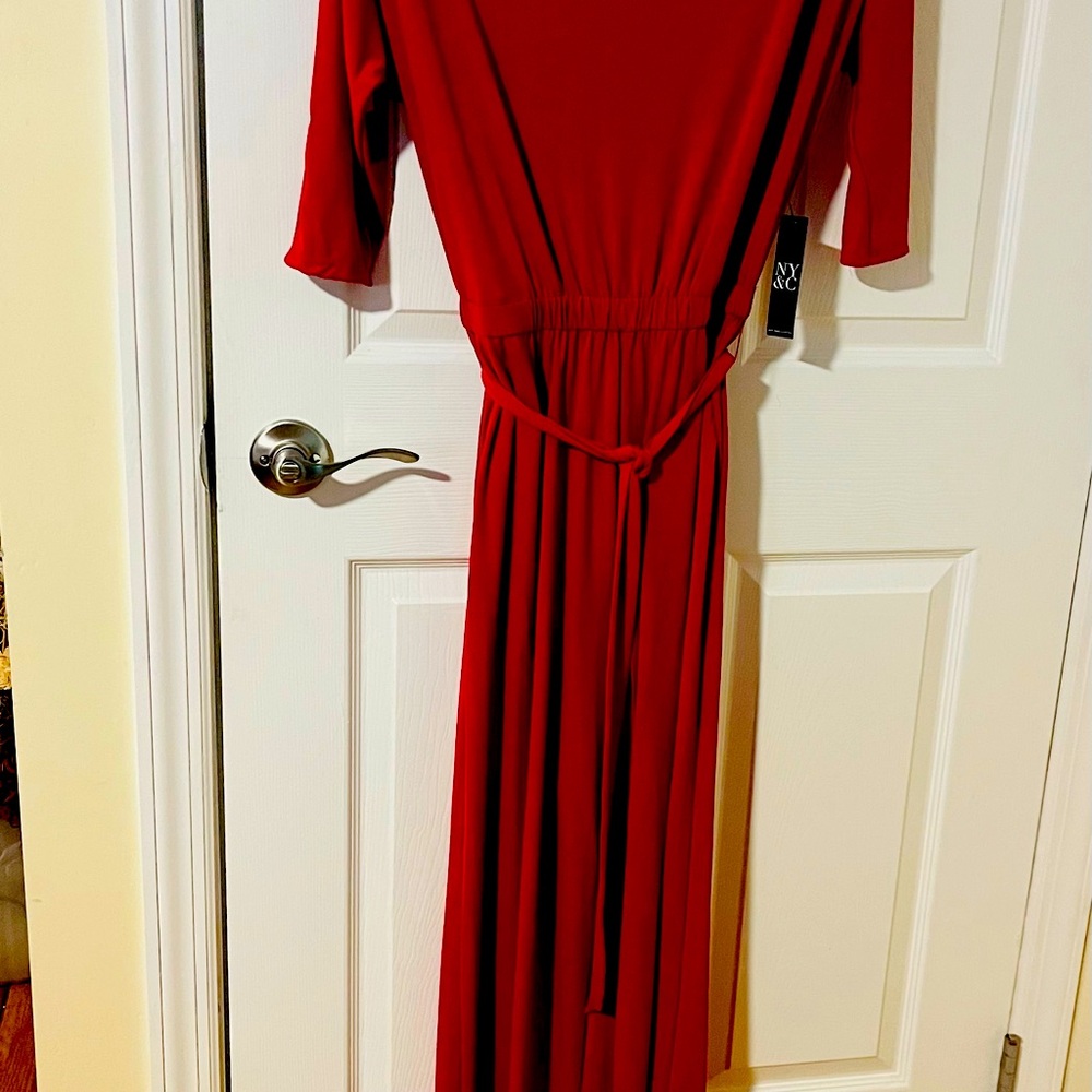 Women stretch 3/4 sleeves red jumpsuit